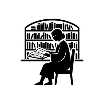 Woman reading a book in library silhouette