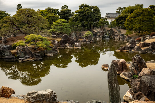 A pond in a Japanese garden in Kyoto, Japan.