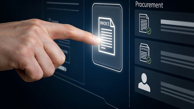Digital procurement management concept with interactive document and business interface