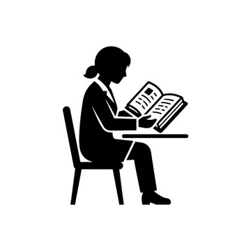 Woman sitting and reading a book black silhouette icon