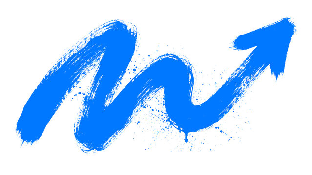 Blue Curved Arrow Brush Stroke with Dynamic Direction Symbol and Artistic Paint Effect isolated on transparent background