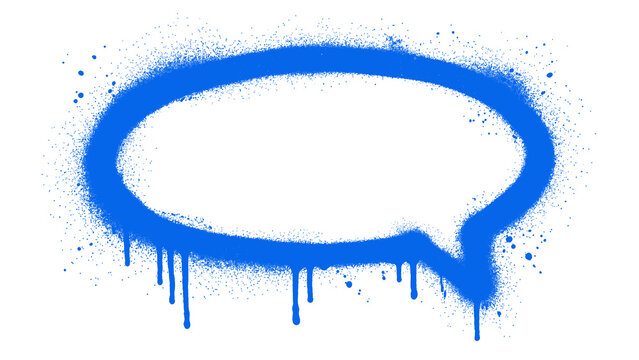Blue Graffiti Speech Bubble Spray Paint Frame with Dripping Street Art Outline isolated on transparent background