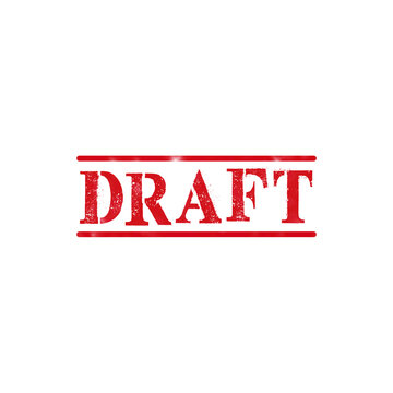 Red draft stamp text with a grunge texture effect between two horizontal lines for official document marking