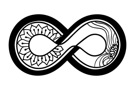 Abstract infinity symbol with floral and wave designs