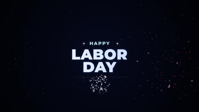 Happy labor day white text greeting on dark blue starry background holiday celebration motion