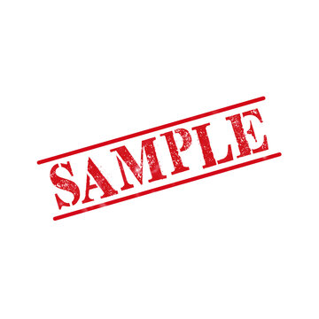 Red grunge sample rubber stamp mark with diagonal lines and distressed texture for business documents design