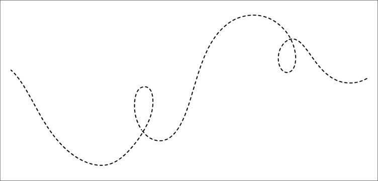 Abstract hand-drawn dotted line collection featuring dotted spiral curves, sketched curly borders, long squiggle dashed paths, and loopy line elements, ideal for design decoration, navigation guides.