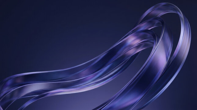 Abstract background with flowing purple metallic ribbons and smooth curves.