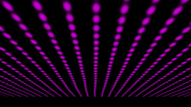 Magenta glowing dot matrix grid perspective background an of dots moving on a black pink purple glow motion