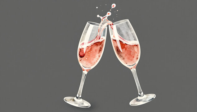 Cheers to Ros&eacute;: Two elegant champagne flutes filled with rosy pink liquid clink together, creating a celebratory splash as they toast to a special occasion.