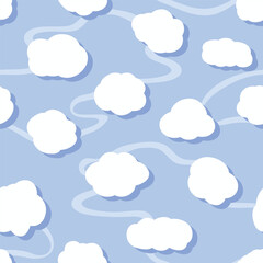 Fototapeta premium Blue Sky Cloud Seamless Pattern Featuring Soft White Clouds in Layered Paper Cut Style for Textile, Baby Products, Stationery and Surface Design