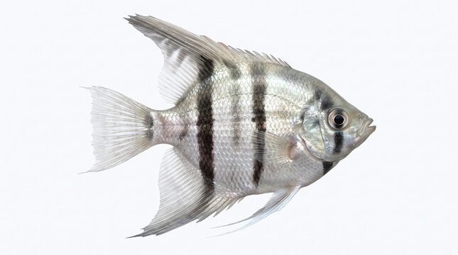 Freshwater angelfish side profile isolated on white background detailed tropical fish specimen