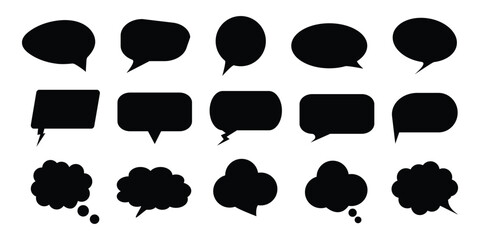 Fototapeta premium Black speech bubble silhouettes collection. Set of thought bubble. Talk bubbles. Vector