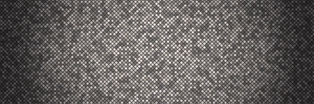  Dark charcoal grey diagonal diamond rhombus mosaic tile pattern with gradient center glow, elegant geometric sequin mesh abstract background