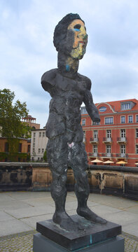 BERLIN GERMANY: Sculpture of Odysseus by Markus Luepertz on Monbijou Bridge in front of Bode-Museum in Berlin, Germany