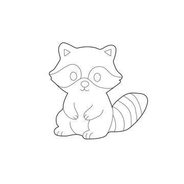 Cute Baby Raccoon Line Art Vector for Coloring Book and Nursery.

