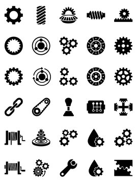 Mechanical Engineering Gears Transmission And Industrial Parts Vector Icons