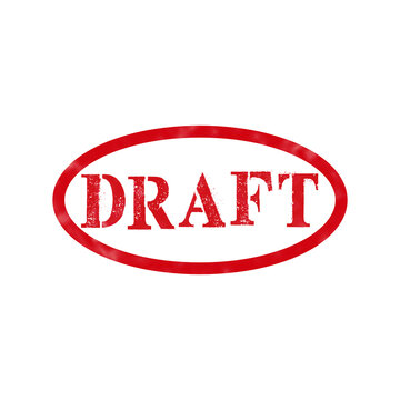 Red ink rubber stamp with the word draft inside an oval frame for document marking and business office work