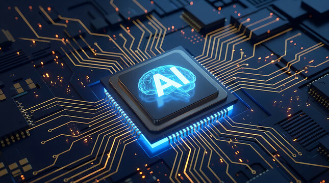 Artificial intelligence brain icon on a computer processor chip