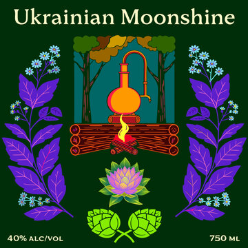 vector, vector graphics, moonshine, corn, berries, maize, label, sticker, blueberry, oak, wormwood, mint, wild berry, rowan, juniper, alcoholic beverages, bourbon, spirits, alcoholic products