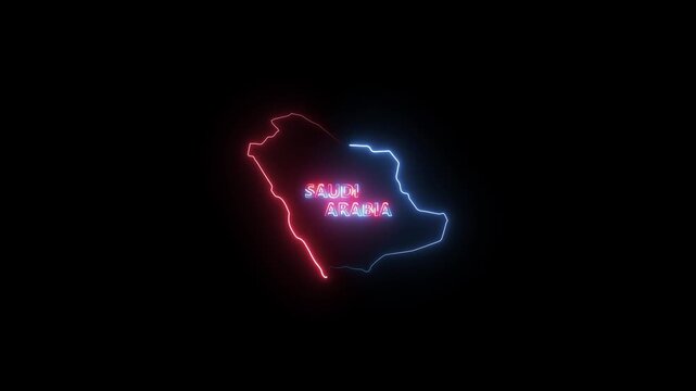 Animation of neon double light frame Abstract spectrum of ultraviolet SAUDI ARABIA glowing neon line. Two colors on a black background. laser show. letterhead, template, form. Free and premium.