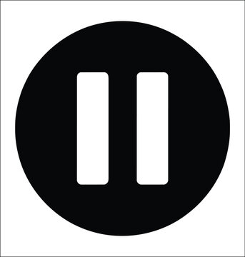Black pause button icon in a circular frame for media player interfaces, video audio controls, streaming applications, entertainment, and playback
