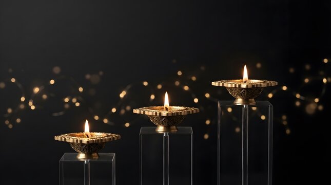 Elegant black candelabra with glowing white candles against a dark background