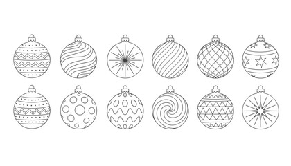 Obraz premium Set of Christmas bauble ornaments in clean black line art style
