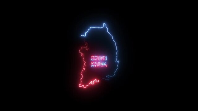 Animation of neon double light frame Abstract spectrum of ultraviolet SOUTH KOREA glowing neon line. Two colors on a black background. laser show. letterhead, template, form. Free and premium.