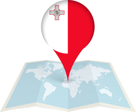 Malta Flag Pointer on World Map