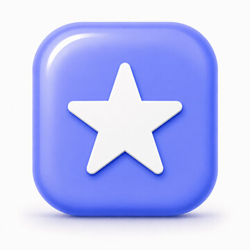 3D Glossy Star Icon on Blue Squircle Badge, Favorite Rating App Symbol