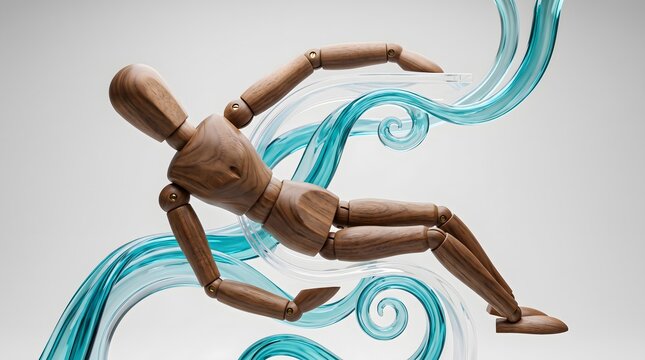 Wooden Mannequin Demonstrating Adaptability and Psychological Resilience Through Flexibility
