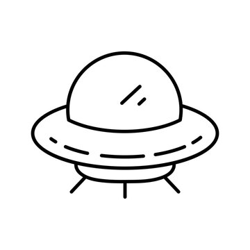 UFO Flying Saucer Black and White Line Art Illustration, Extraterrestrial Spacecraft Icon