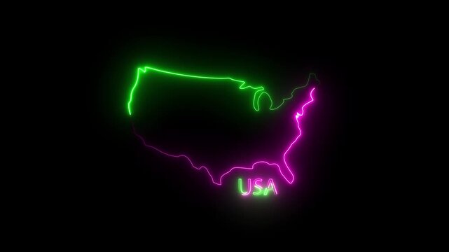 Glowing neon two color USA map outline icon animation on black background , 4K animated outline icon for location marker, map pointer. Free and premium.