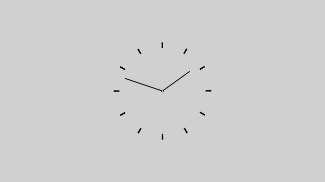 Clean dark line clock animation with rotating hands on light grey background
