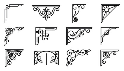Architectural corbel and decorative corner brace set for vintage interior design and antique framing. © muhayminul