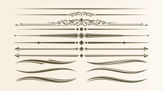 Elegant vintage page dividers and decorative line borders with ornate flourishes for classic typography and book layout.