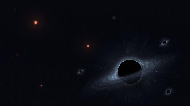 Artistic rendering of a massive black hole in deep space with glowing accretion disk and distant stars.