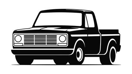 Fototapeta premium Vintage black pickup truck silhouette isolated on white background for automotive transport design.