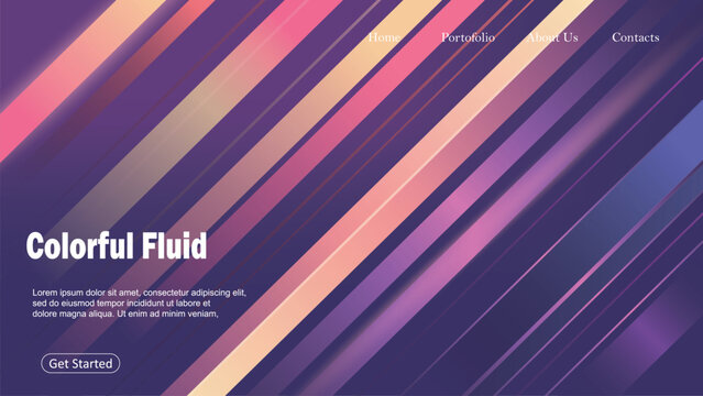 Abstract website landing page design with colorful diagonal stripes and fluid gradient background