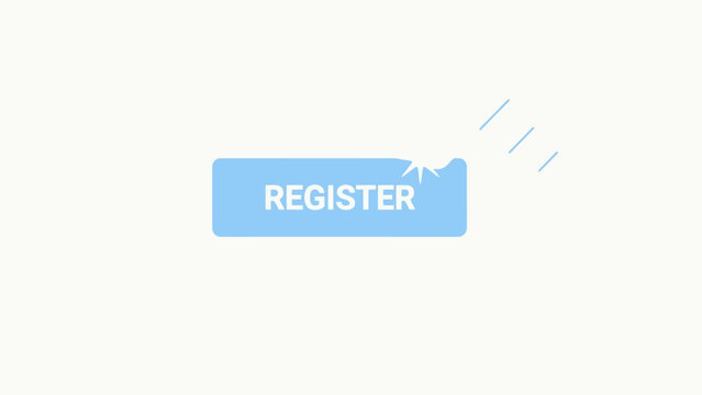 A blue register button is being pressed by a white hand with a glowing effect signup enroll subscribe click