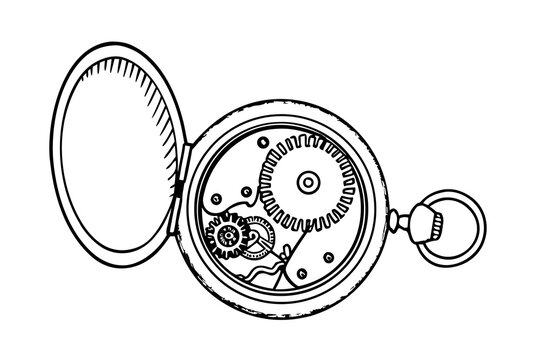 Open pocket watch with visible gears and mechanism