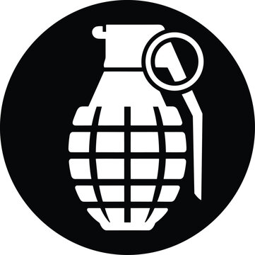 Hand grenade solid icon silhouette in black circle symbol for military army explosive weapon danger zone war concept sign vector illustration