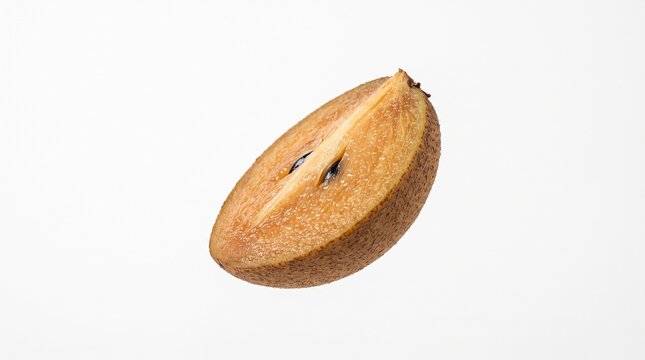 Fresh half slice of sapodilla fruit isolated on white