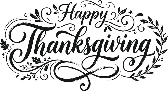 Elegant thanksgiving day vector illustration with flourishes and decorative elements perfect for festive greetings cards and autumn themed design projects celebrating gratitude and