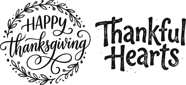 A beautifully designed thanksgiving vector illustration featuring hand lettered typography and delicate floral elements perfect for seasonal greetings and festive celebrations embodying gratitude