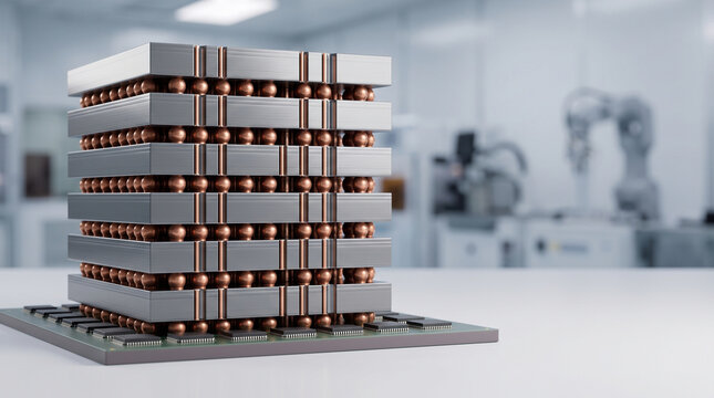 Stacked DRAM silicon dies with copper microbumps and vertical TSV connections for high-bandwidth memory