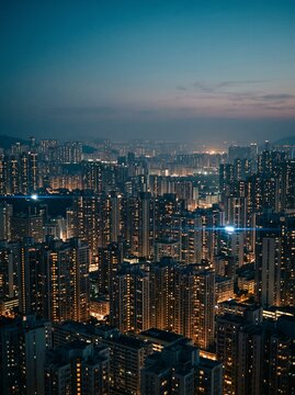Blue Hour City with Amber Window Lights
