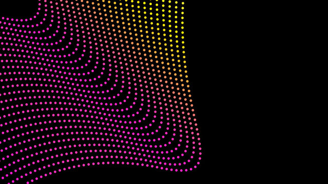 Vibrant pink and yellow particle grid wave on black background for modern tech presentation layouts.