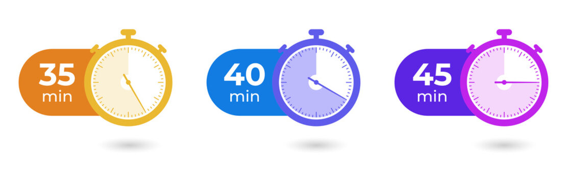 Colorful timer icons for time management and productivity on transparent background